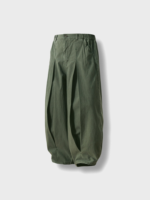 Long Tuck Wing Balloon Pants - Khaki