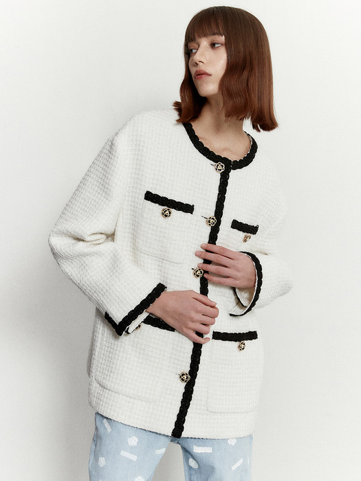 Tweed half jacket 002 White