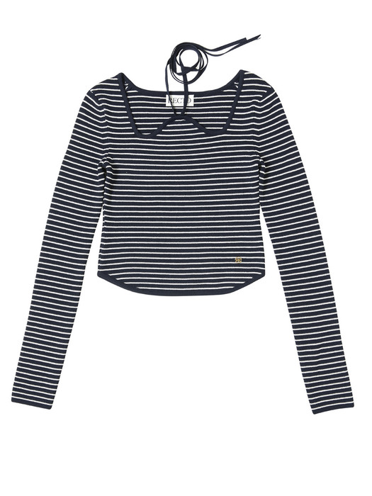 [EXCLUSIVE]SIGNATURE NECK MONACO STRIPE KNIT (NAVY)