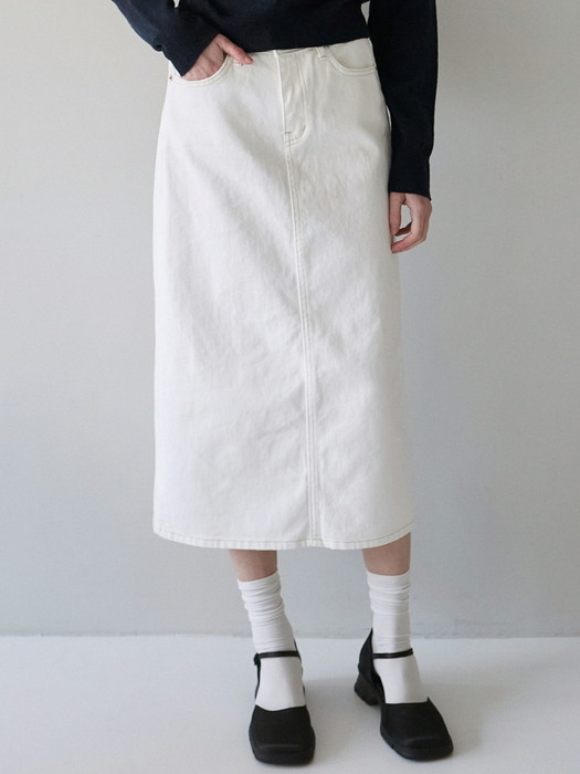 H-LINE DENIM SKIRT_WHITE