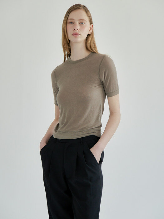 Slim Fit Wool T-shirt (Taupe)