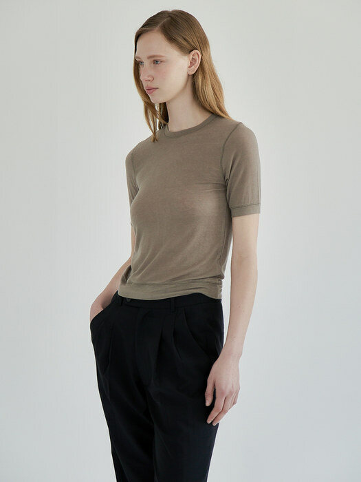 Slim Fit Wool T-shirt (Taupe)