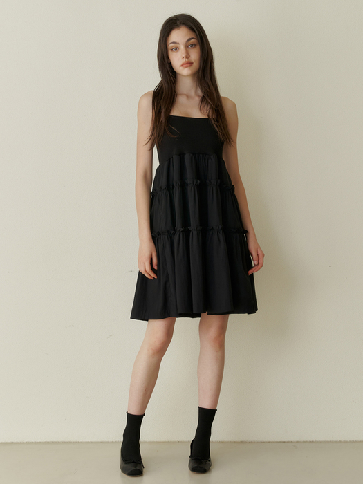 Cancan shirring mini dress - black