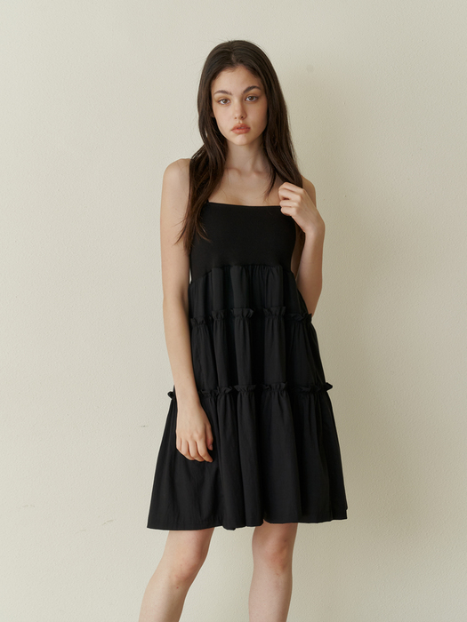 Cancan shirring mini dress - black