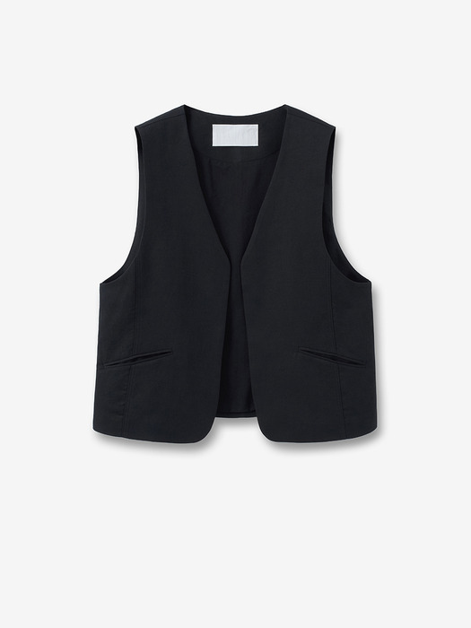 linen back strap vest_black