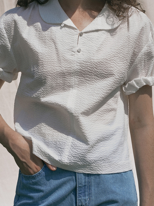 Ripple collar blouse (White)