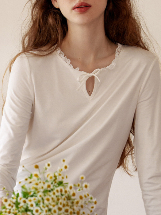 Cest_Round neck long sleeve top_WHITE