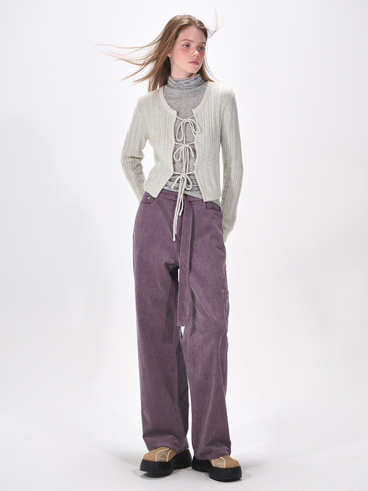 Waist Belt Corduroy Pants, Purple