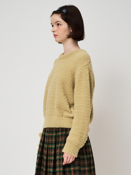 FLUFFY KNIT PULLOVER, MOS GREEN