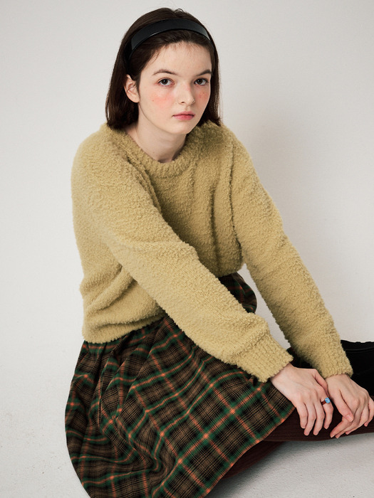 FLUFFY KNIT PULLOVER, MOS GREEN