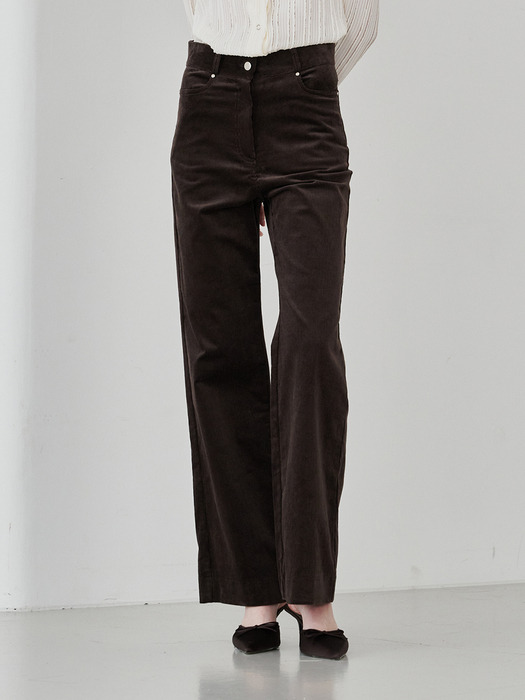 Corduroy Straight Pants-Brown