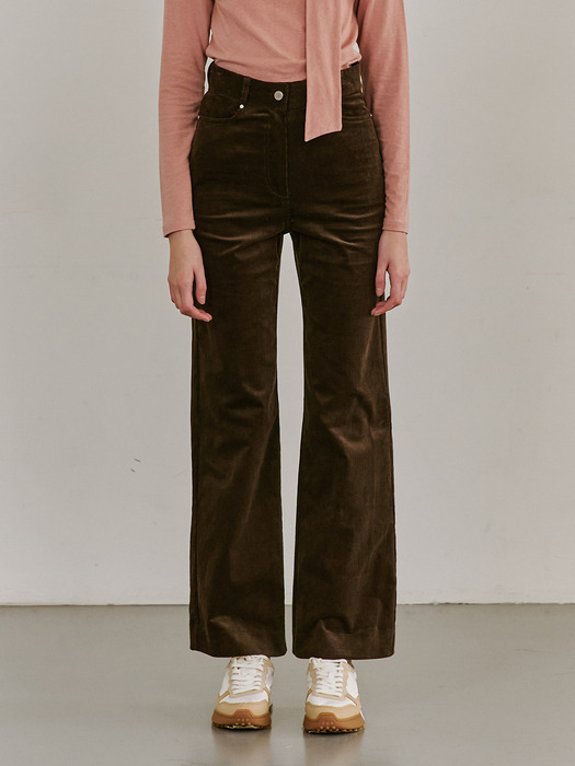 Corduroy Straight Pants-Brown