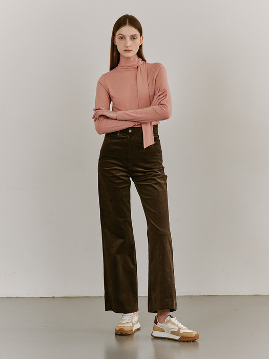 Corduroy Straight Pants-Brown