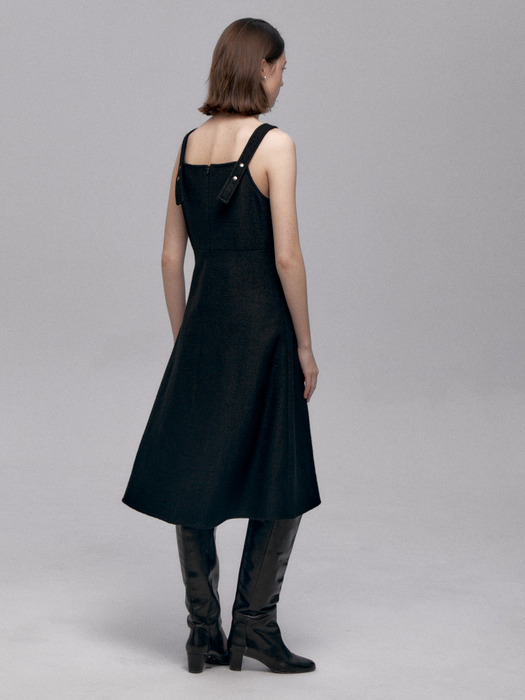 Snap Wool Sleeveless Dress(Black)
