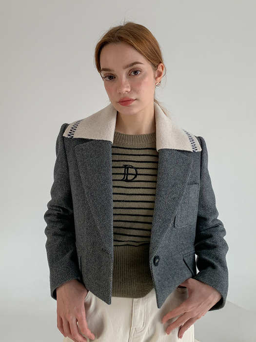 Knit Collar Detachable Cropped Jacket