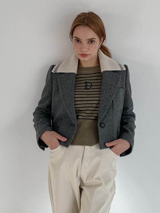 Knit Collar Detachable Cropped Jacket