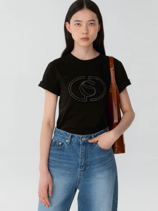 CO TWEED LOGO PATCHWORK T-SHIRT_BLACK