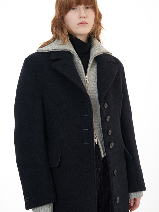 Structured Wool Long Coat_Dark Navy