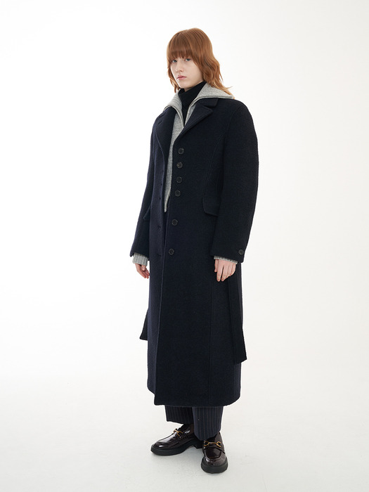 Structured Wool Long Coat_Dark Navy