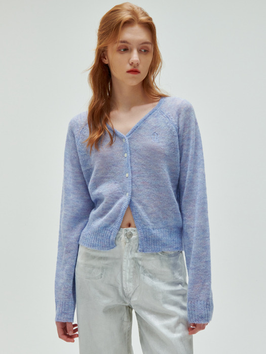 multi mohair embroidery cardigan-skyblue