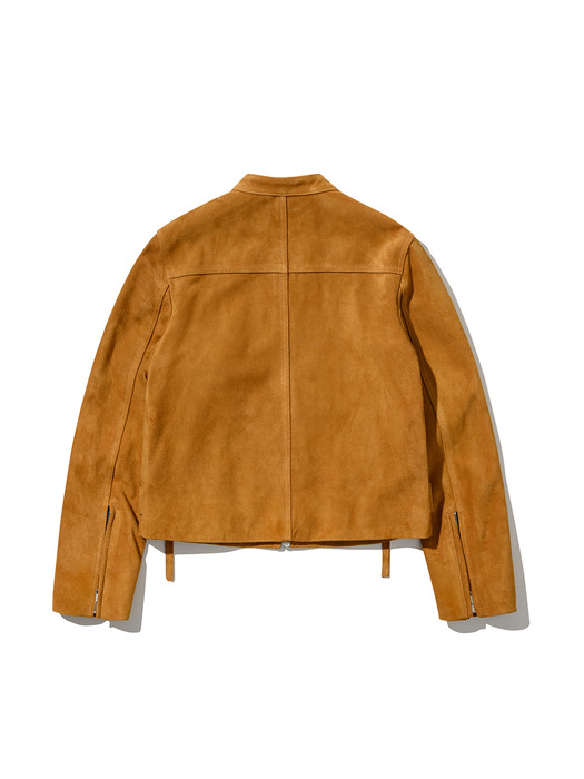 Calf Suede Zip Leather Jacket (Camel)