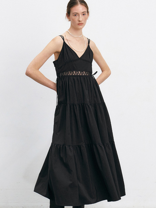 SLEEVELESS BUSTIER FLARE DRESS [WHITE][BLACK]