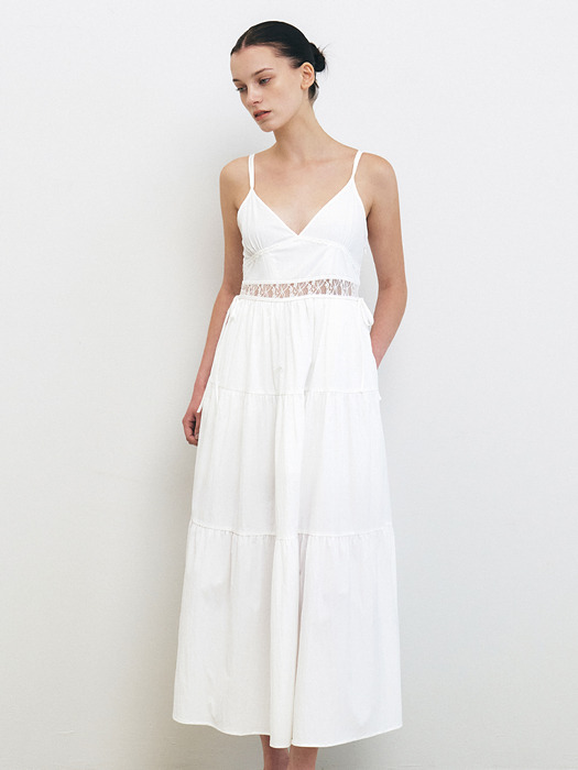 SLEEVELESS BUSTIER FLARE DRESS [WHITE][BLACK]