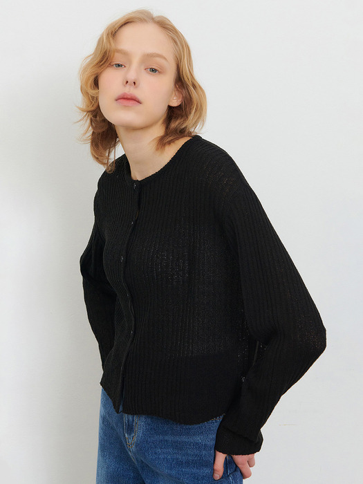 RIBBED SUMMER BOUCLE CARDIGAN BLACK