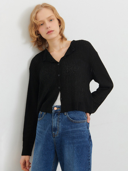 RIBBED SUMMER BOUCLE CARDIGAN BLACK