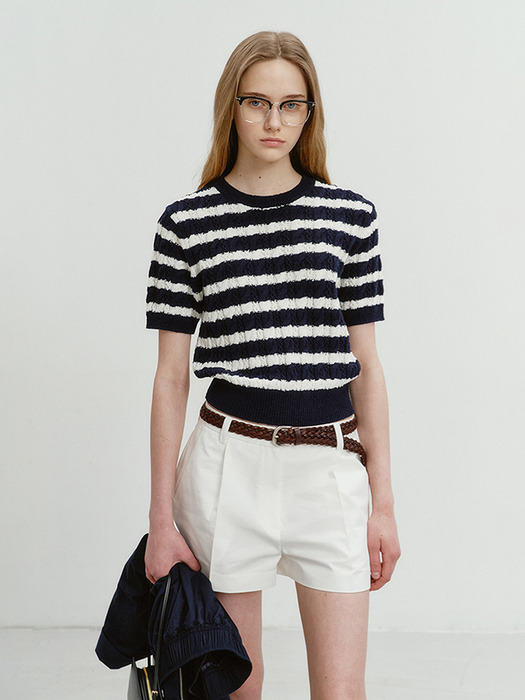 SUMMER COTTON CABLE KNIT NAVY STRIPE_UDSW4B225N2