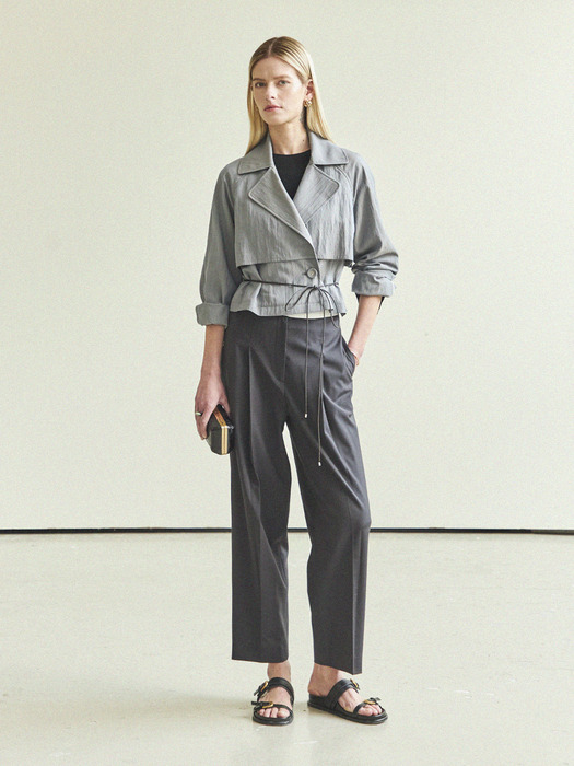 BELTED SHORT TRENCH JACKET_GRAY