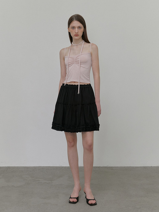 Frill Shirring Mini Skirt, Black