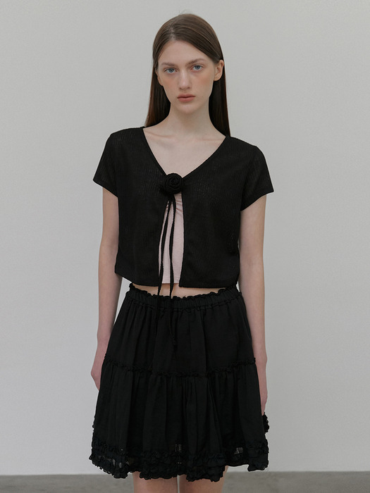 Frill Shirring Mini Skirt, Black