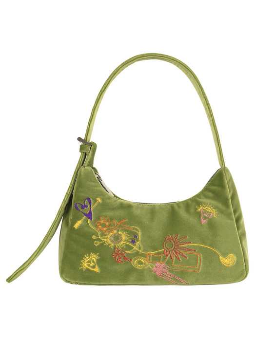 Multicolour Embroidery Velvet Mini Bag _ GREEN