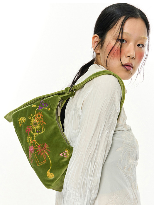 Multicolour Embroidery Velvet Mini Bag _ GREEN