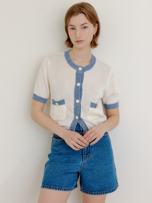 마고 라인 포인트 라운드 가디건_아이보리 / MARGOT LINE POINT ROUND CARDIGAN_IVORY