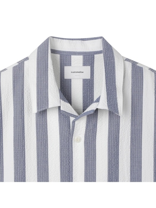 semi-over bold stripe seersucker half shirt_CWSAM24311BUX