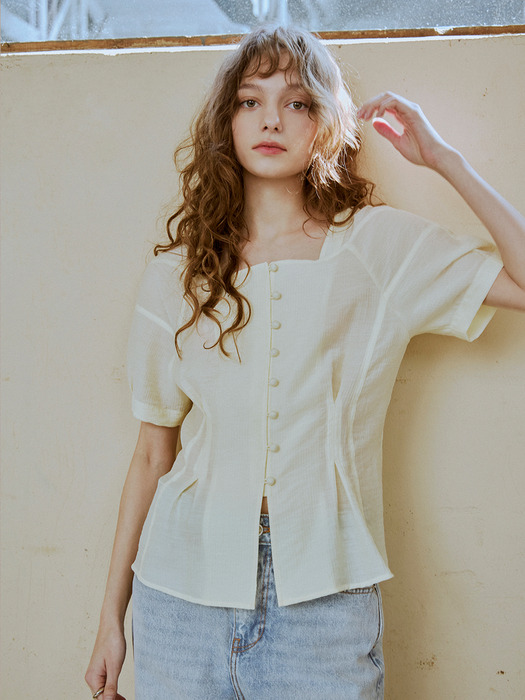 Waisted square-neck blouse (2color)