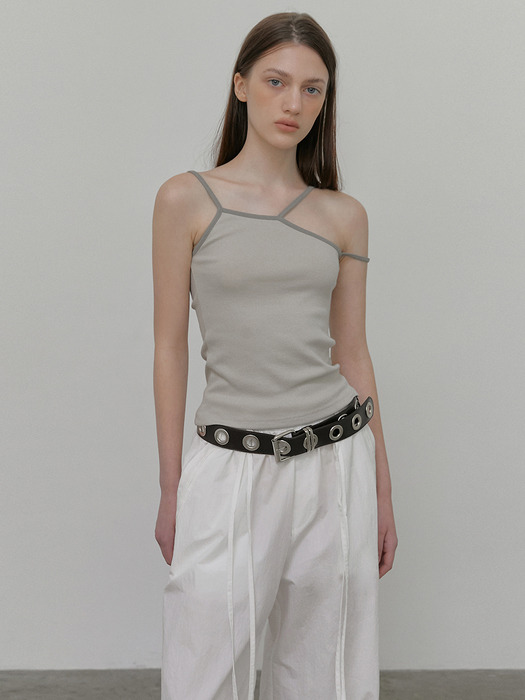 Unbalanced Strap Sleeveless Top, Khaki Beige