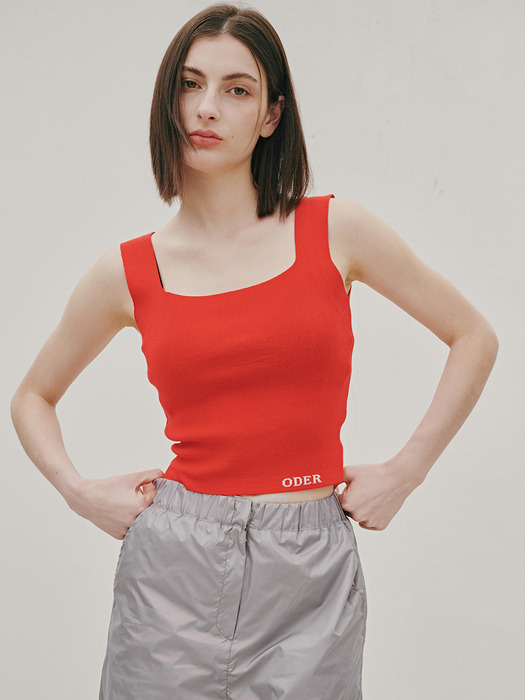 lettering square sleeveless-red