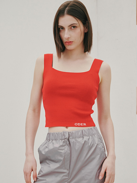 lettering square sleeveless-red