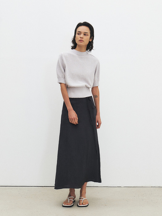 TFR CREASED SHEEN FLARE SKIRT_2COLORS
