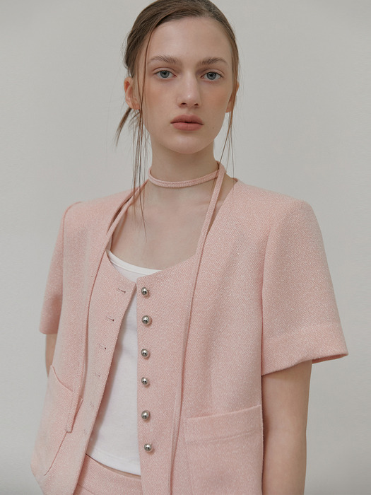 Button Strap Tweed Jacket, Pink