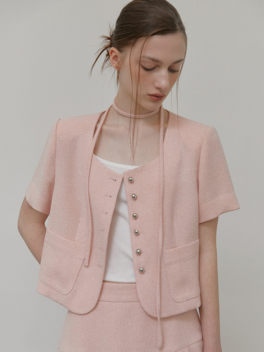 Button Strap Tweed Jacket, Pink