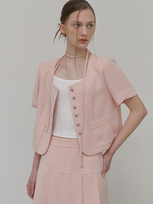 Button Strap Tweed Jacket, Pink