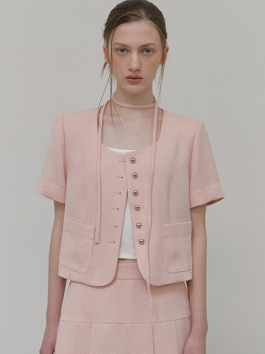 Button Strap Tweed Jacket, Pink