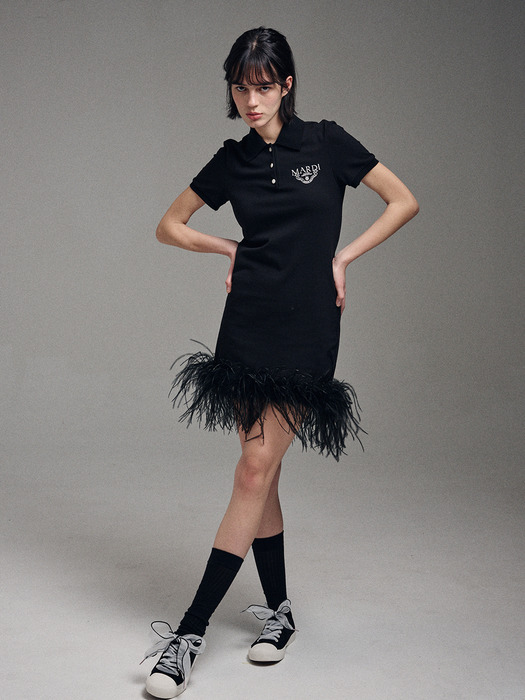 OSTRICH MINI DRESS PIQUET_BLACK