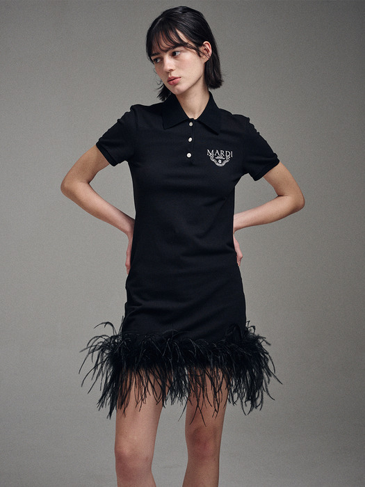 OSTRICH MINI DRESS PIQUET_BLACK