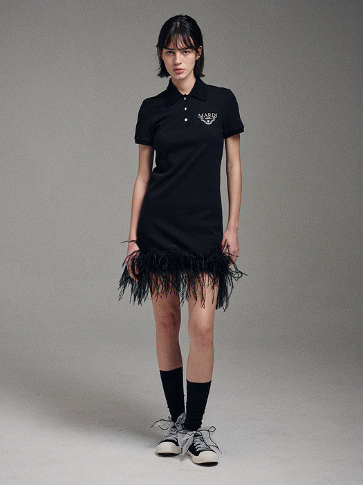 OSTRICH MINI DRESS PIQUET_BLACK