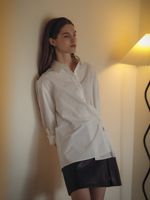 Side button slit wrap shirt_Ivory